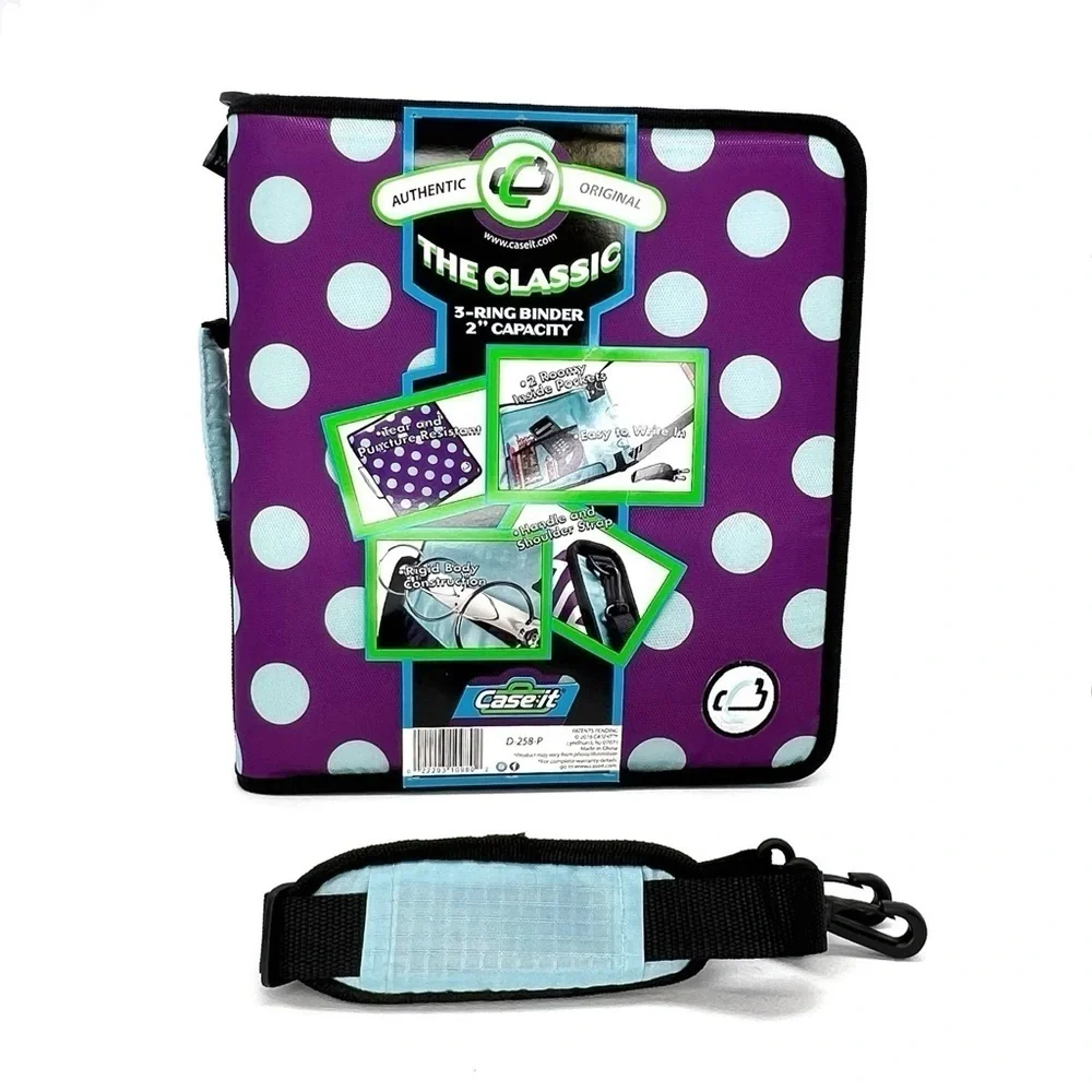 Case-It “The Classic” 2” Three Ring Binder Purple with Blue Polka Dots 3 New NWT